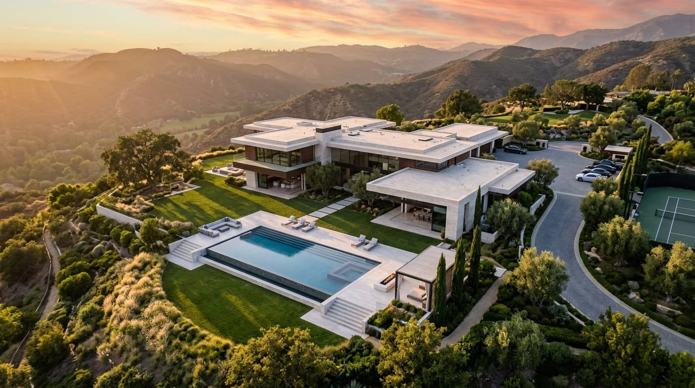 Estate Aerial at Golden Hour — illustrative concept imagery